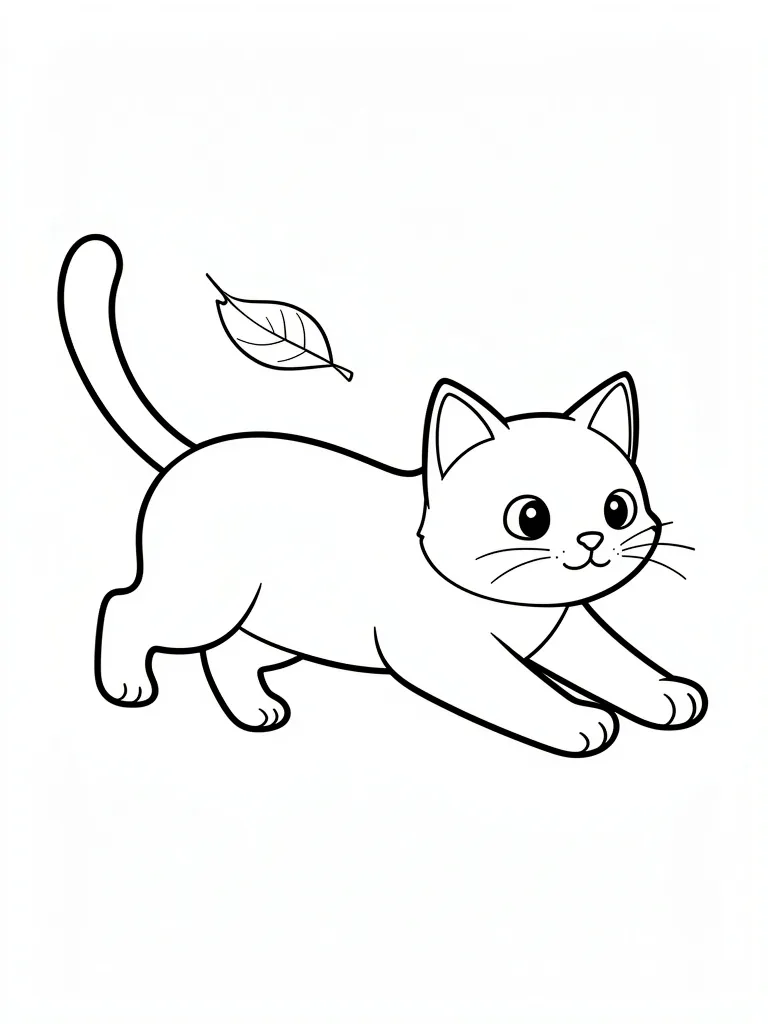 Coloriage Chat qui chasse une feuille facile – coloriage à imprimer gratuit