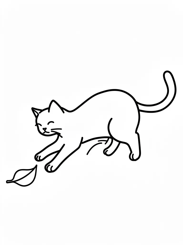 Coloriage Chat qui chasse une feuille pour maternelle – coloriage à imprimer gratuit