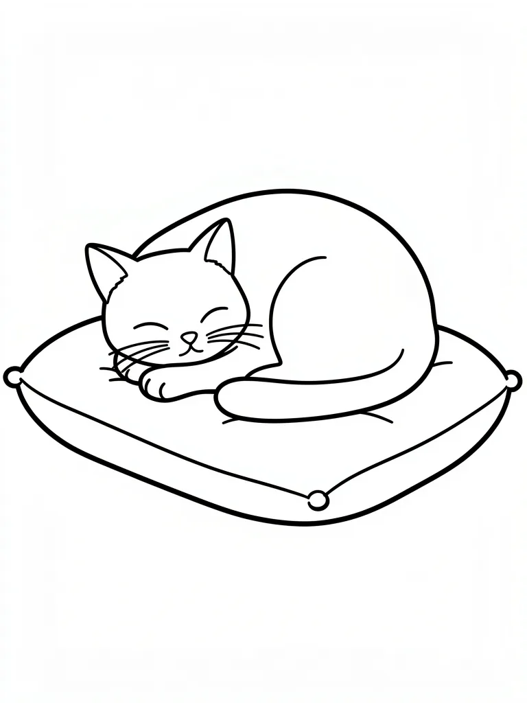 Coloriage Chat qui dort sur un coussin à imprimer