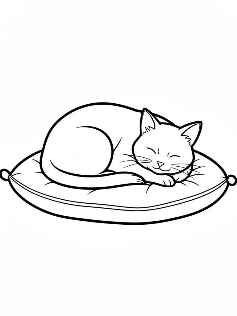 Coloriage Chat qui dort sur un coussin détaillé à imprimer