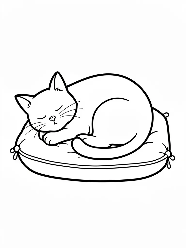 Coloriage Chat qui dort sur un coussin facile à imprimer