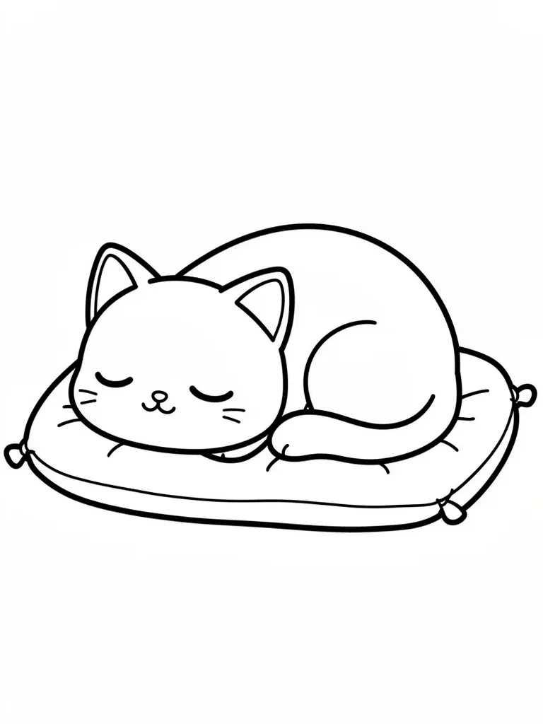 Coloriage Chat qui dort sur un coussin kawaii à imprimer