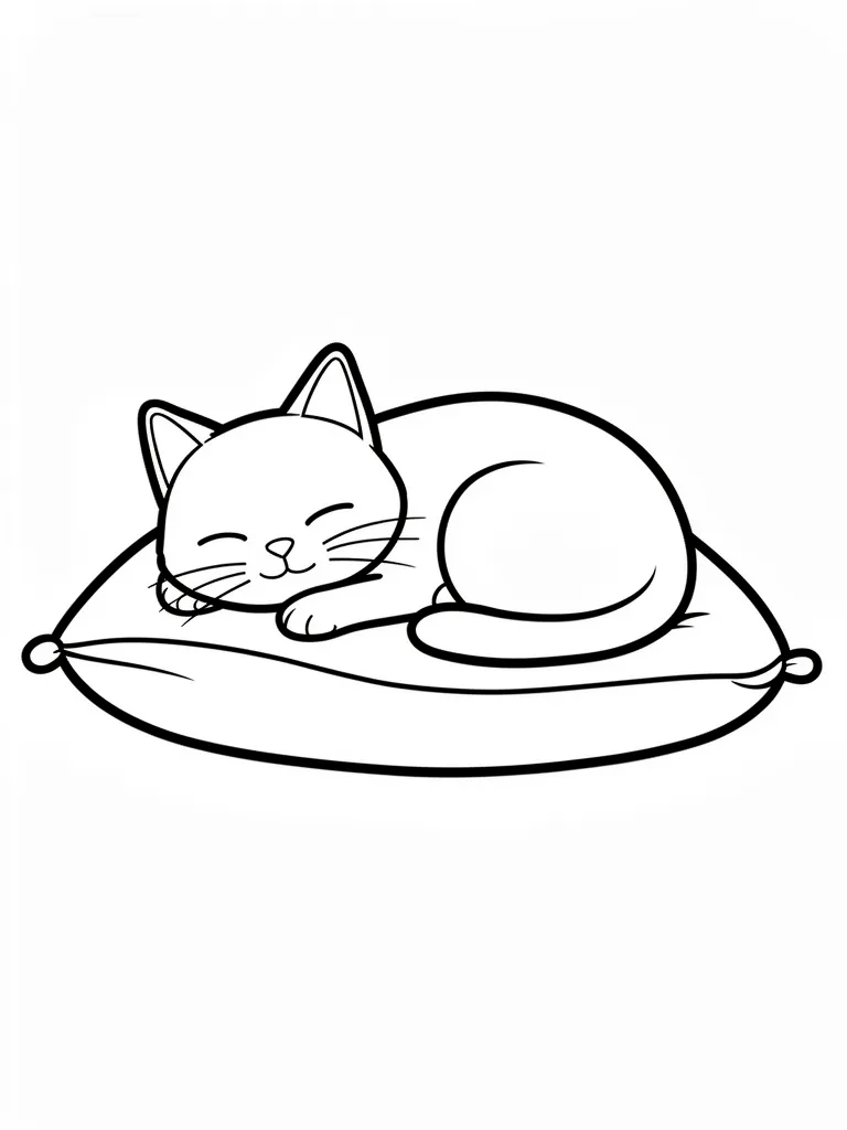 Coloriage Chat qui dort sur un coussin pour maternelle à imprimer