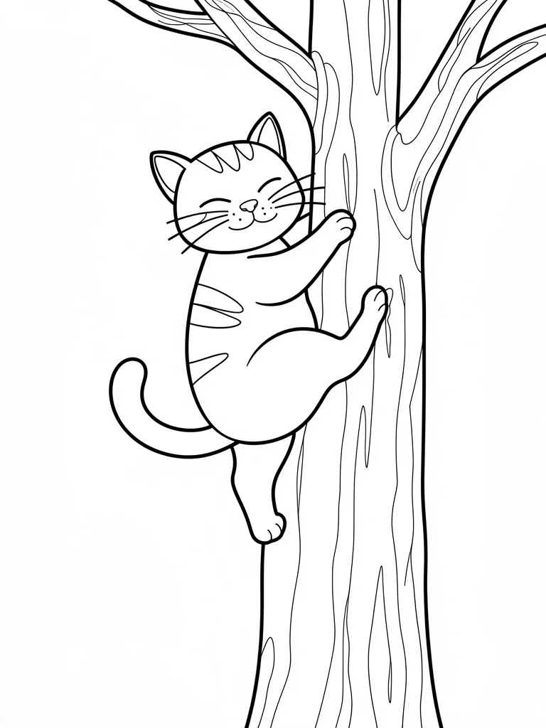 Coloriage Chat qui grimpe à un arbre à imprimer