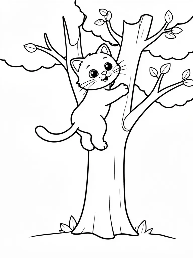 Coloriage Chat qui grimpe à un arbre facile à imprimer