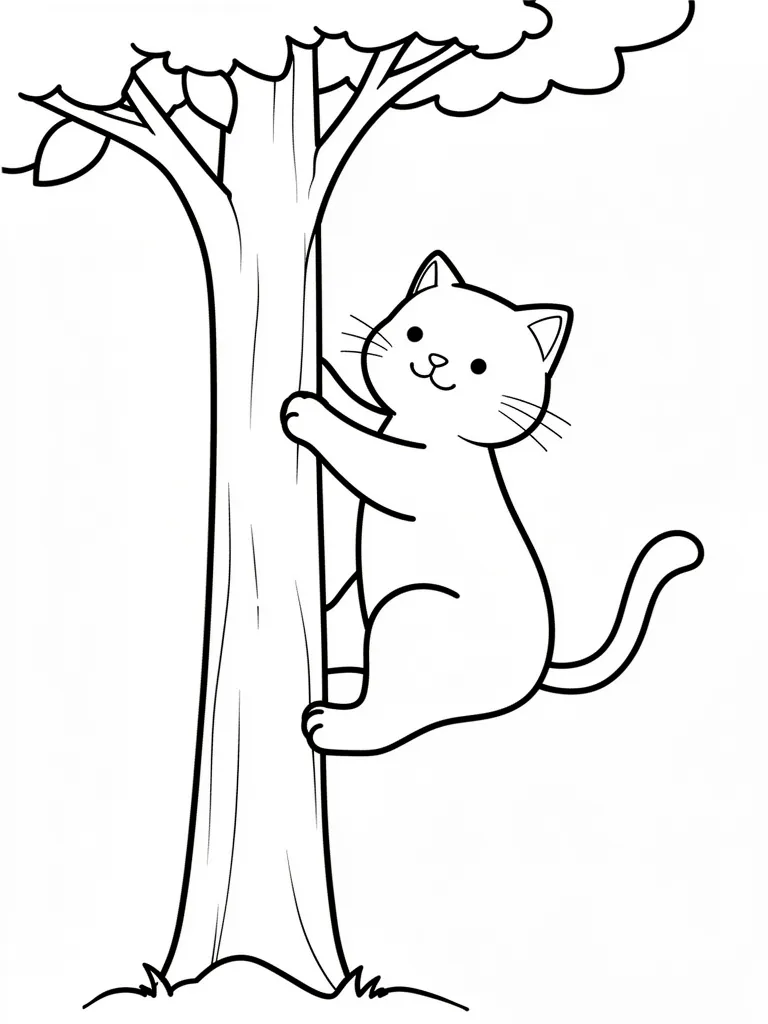 Coloriage Chat qui grimpe à un arbre pour maternelle à imprimer