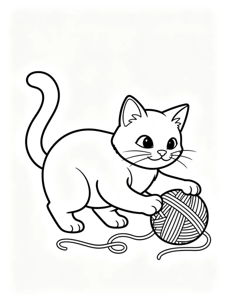Coloriage Chat qui joue avec une pelote à imprimer
