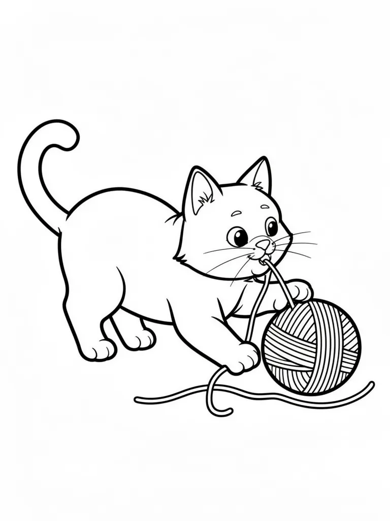 Coloriage Chat qui joue avec une pelote détaillé à imprimer