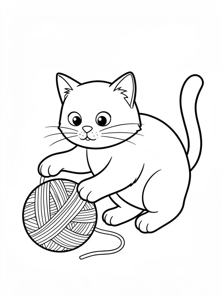 Coloriage Chat qui joue avec une pelote facile à imprimer