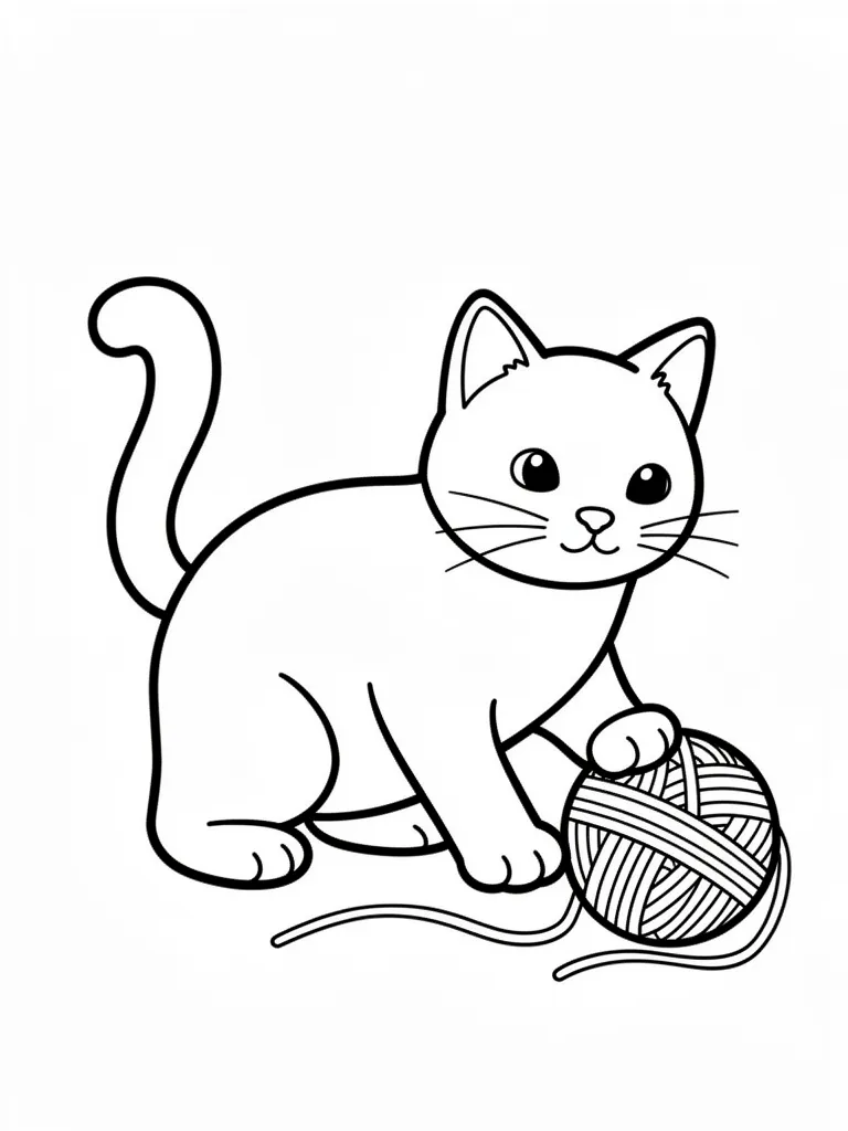 Coloriage Chat qui joue avec une pelote pour maternelle à imprimer