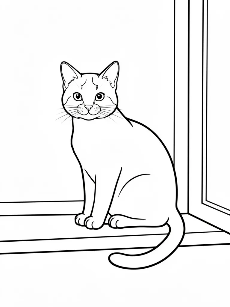Coloriage Chat sur un rebord de fenêtre à imprimer