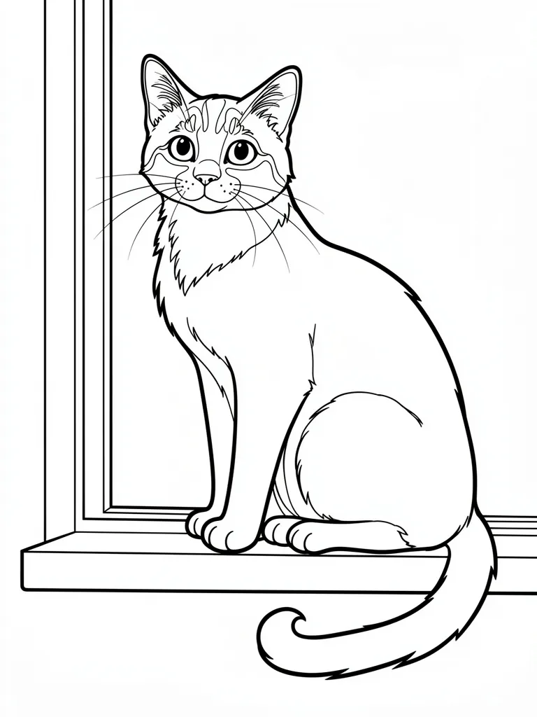 Coloriage Chat sur un rebord de fenêtre détaillé à imprimer