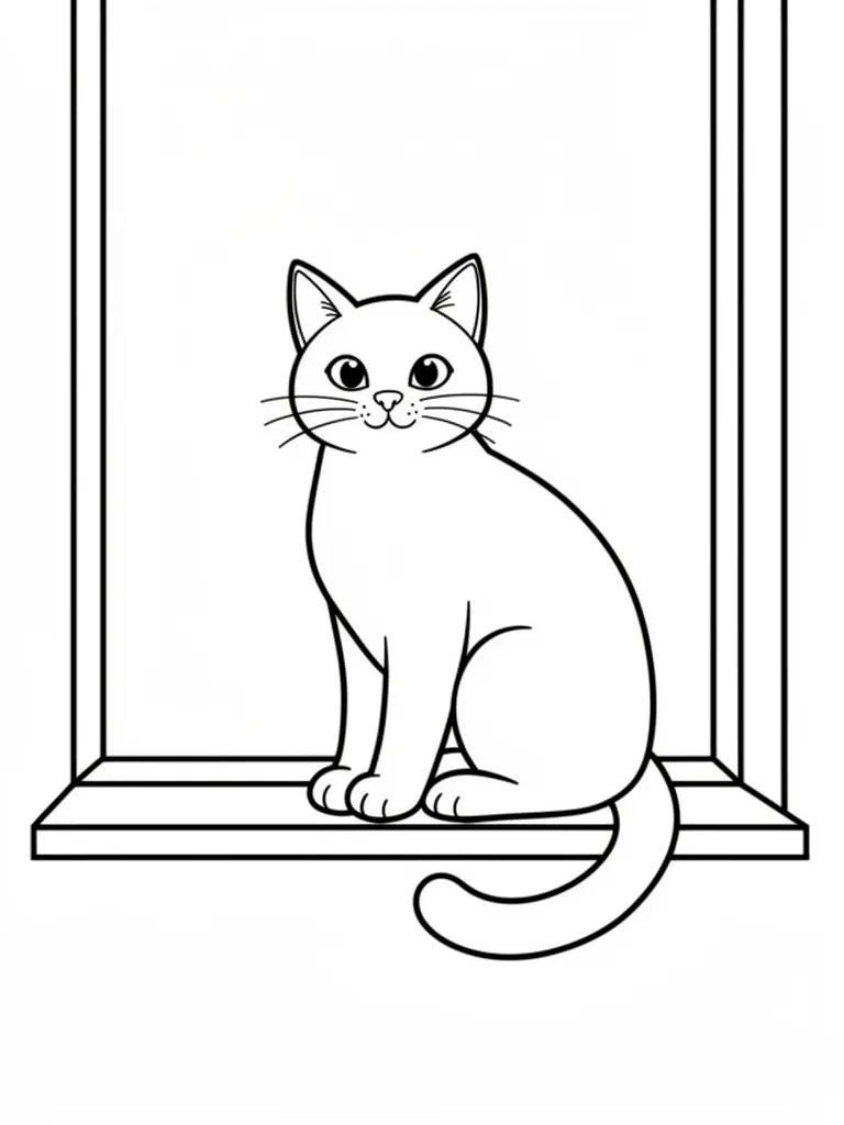 Coloriage Chat sur un rebord de fenêtre facile à imprimer