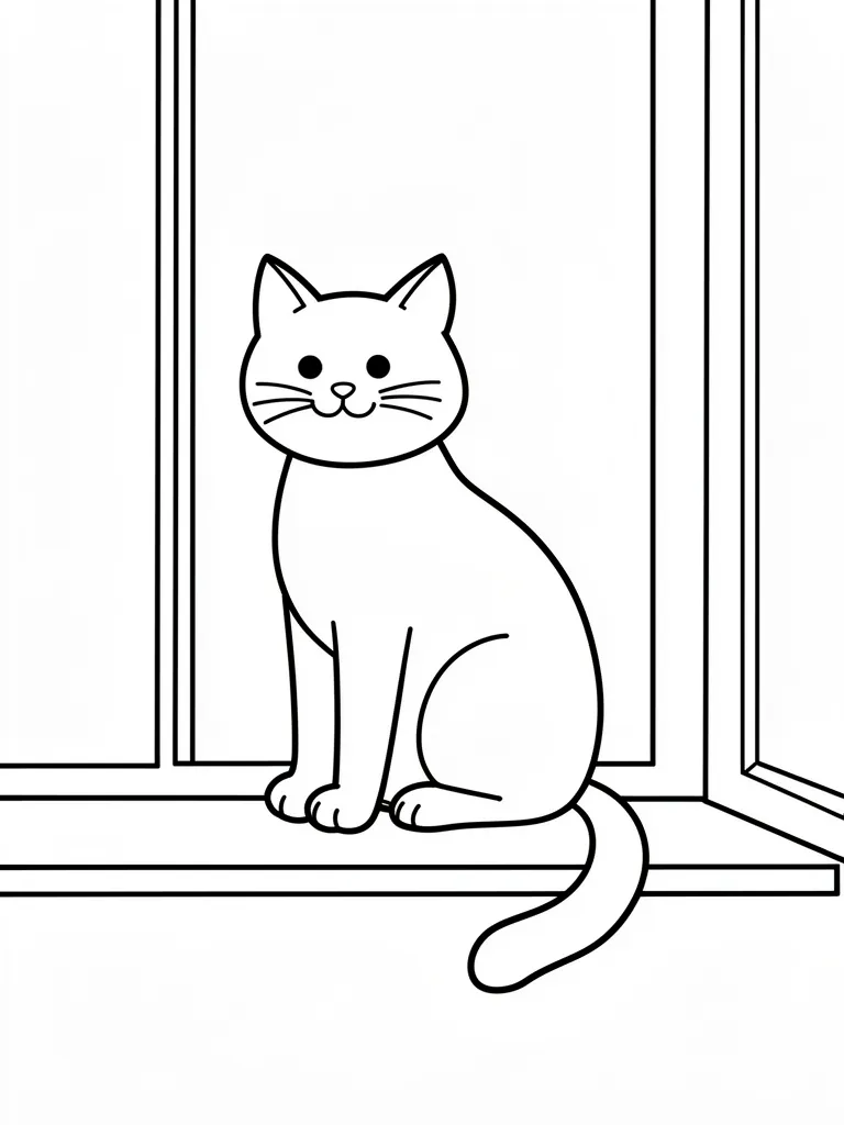 Coloriage Chat sur un rebord de fenêtre pour maternelle à imprimer