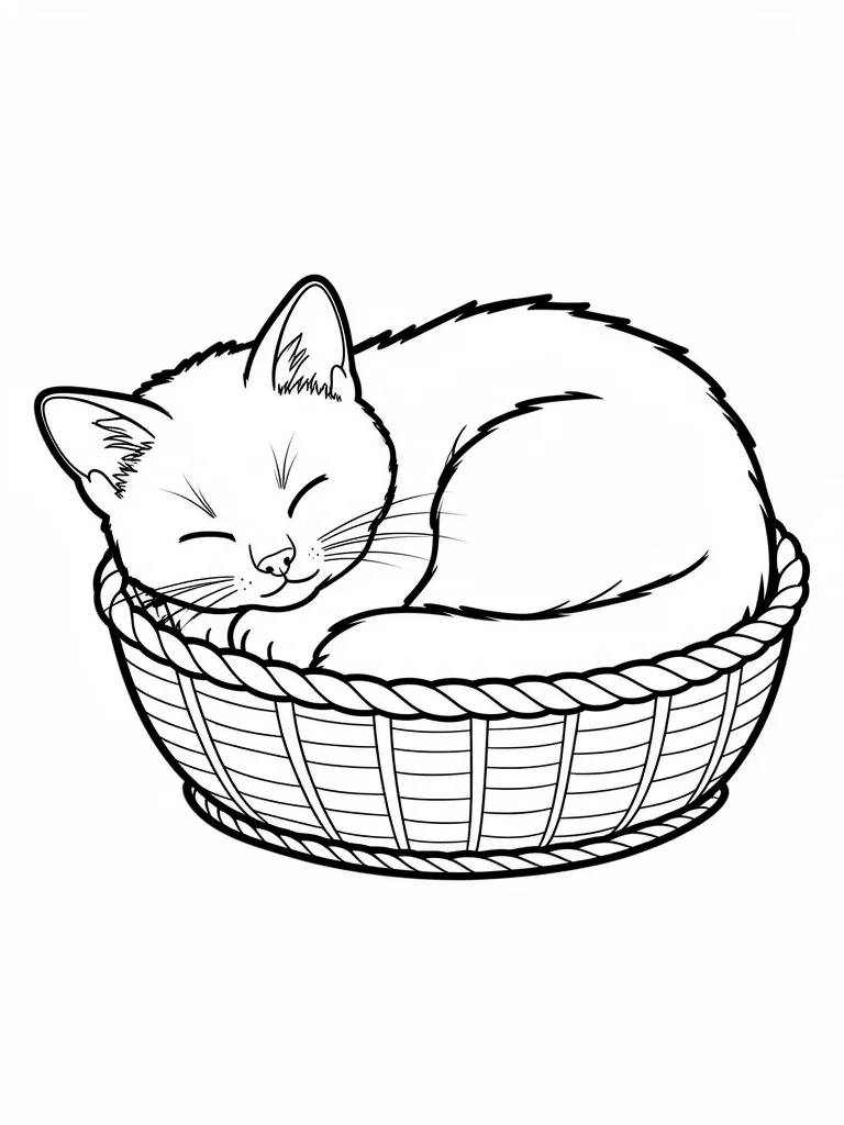 Coloriage Chaton dans un panier détaillé à imprimer