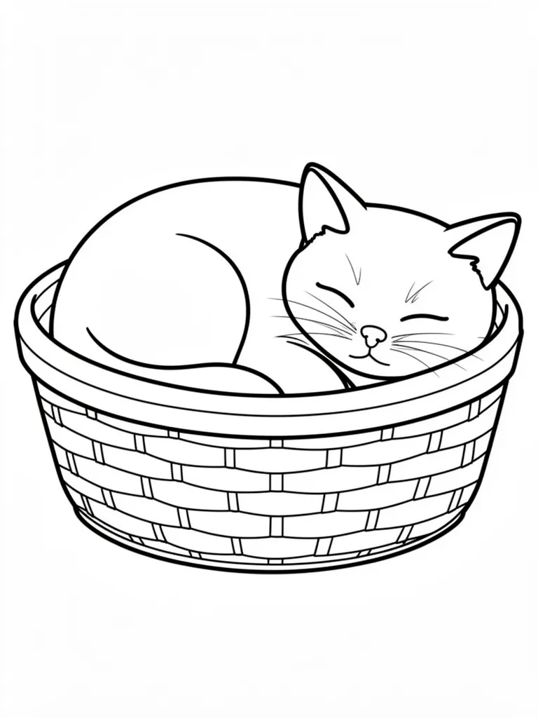 Coloriage Chaton dans un panier facile à imprimer