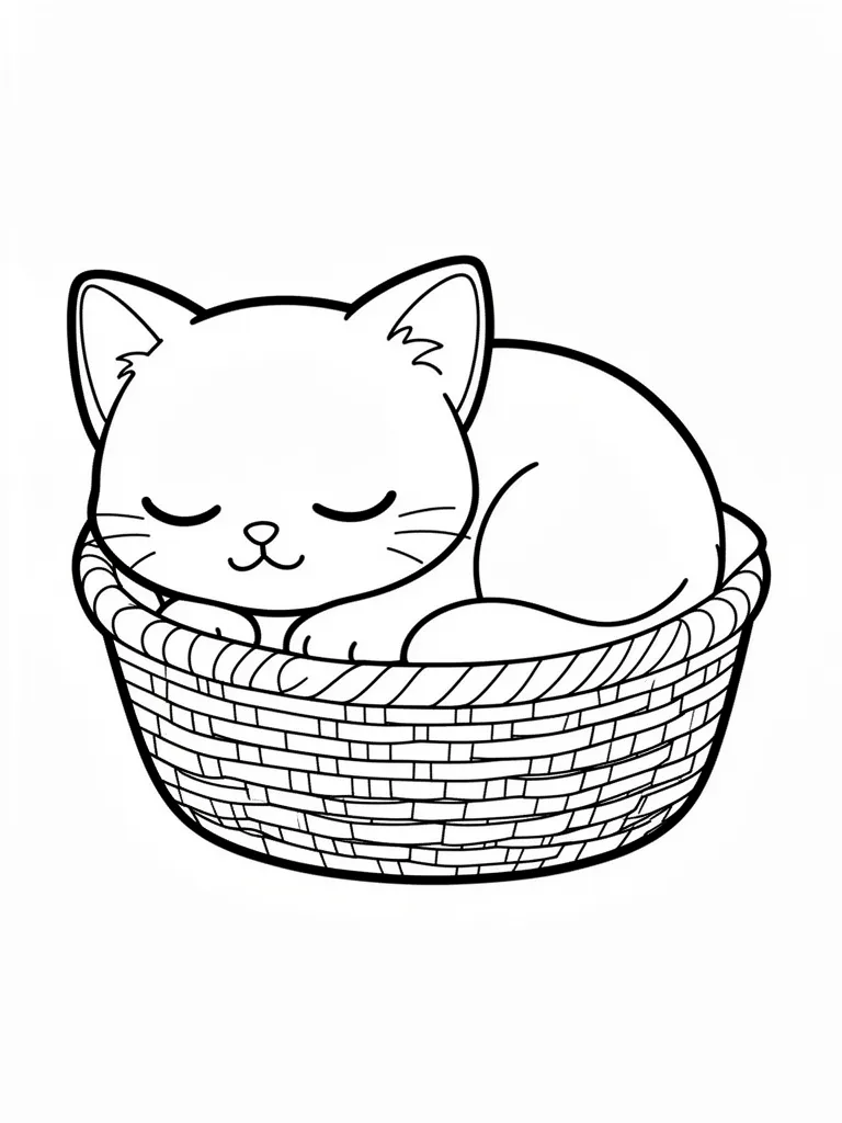Coloriage Chaton dans un panier kawaii à imprimer