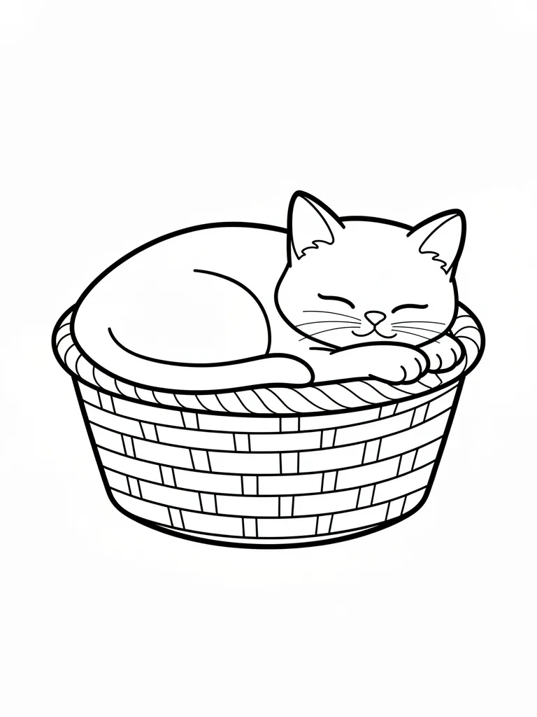 Coloriage Chaton dans un panier pour maternelle à imprimer