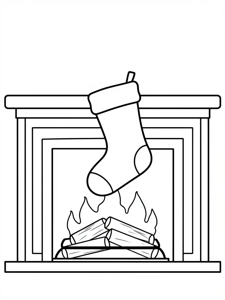 Coloriage Chaussette accrochée à la cheminée à imprimer