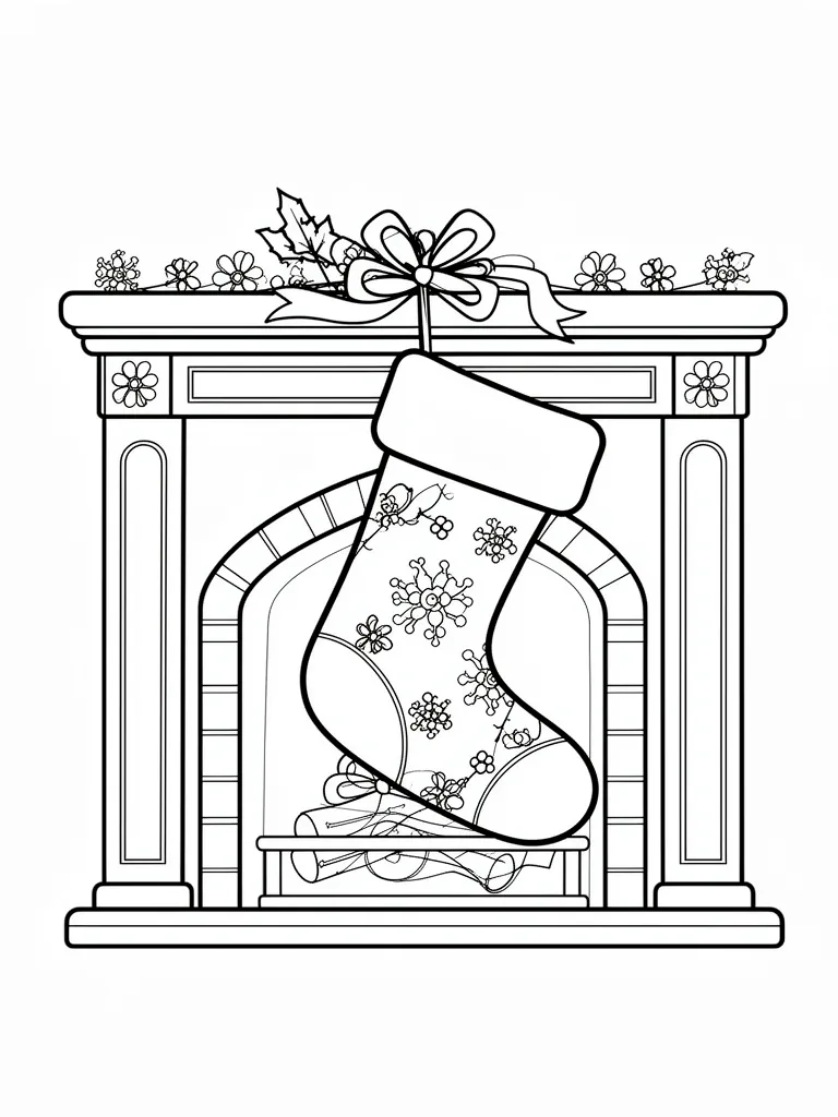 Coloriage Chaussette accrochée à la cheminée détaillé à imprimer