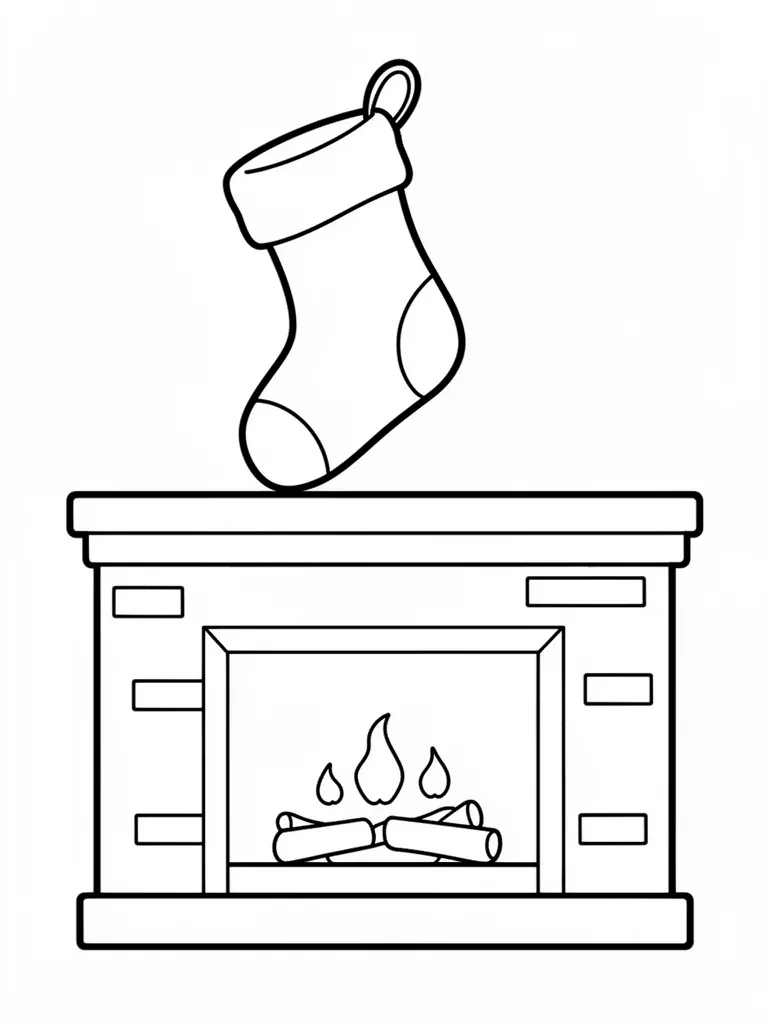 Coloriage Chaussette accrochée à la cheminée facile à imprimer