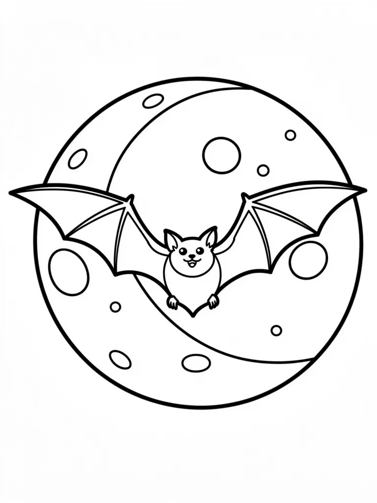Coloriage Chauve-souris devant la lune facile à imprimer