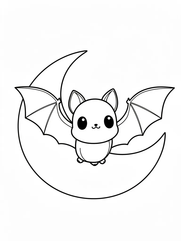 Coloriage Chauve-souris devant la lune kawaii à imprimer