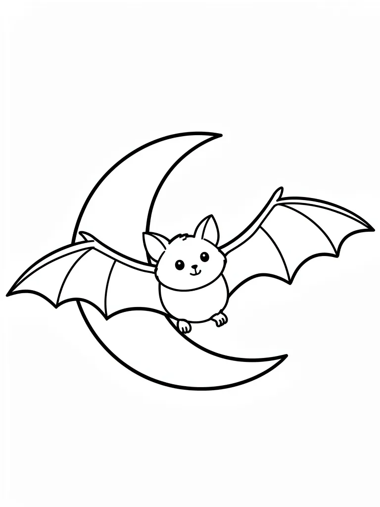 Coloriage Chauve-souris devant la lune pour maternelle à imprimer
