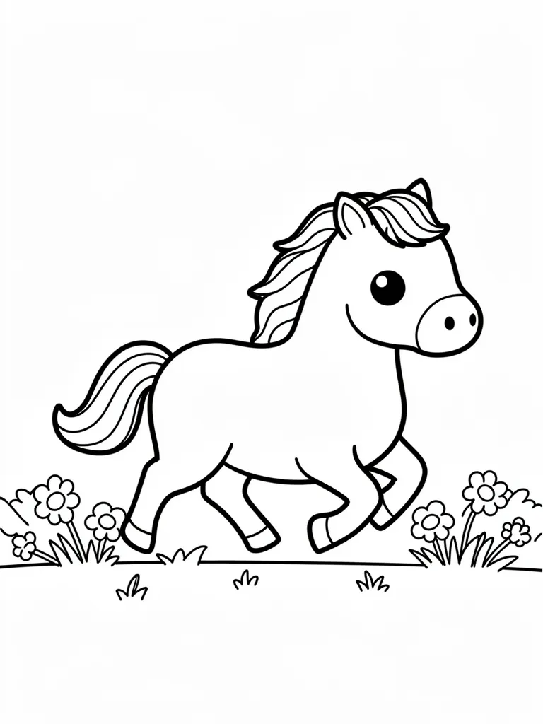 Coloriage Cheval au galop kawaii à imprimer