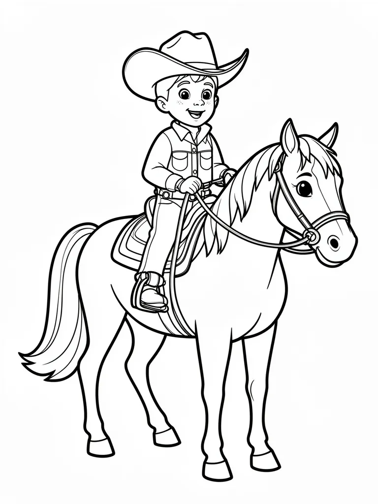 Coloriage Cheval avec un cowboy – coloriage à imprimer gratuit