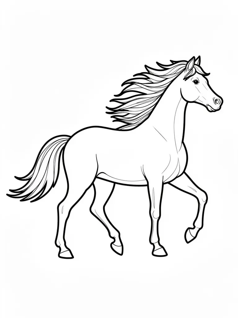 Coloriage Cheval avec une crinière au vent à imprimer