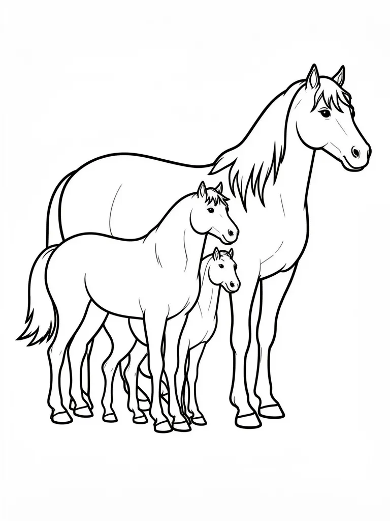 Coloriage Cheval en famille à imprimer