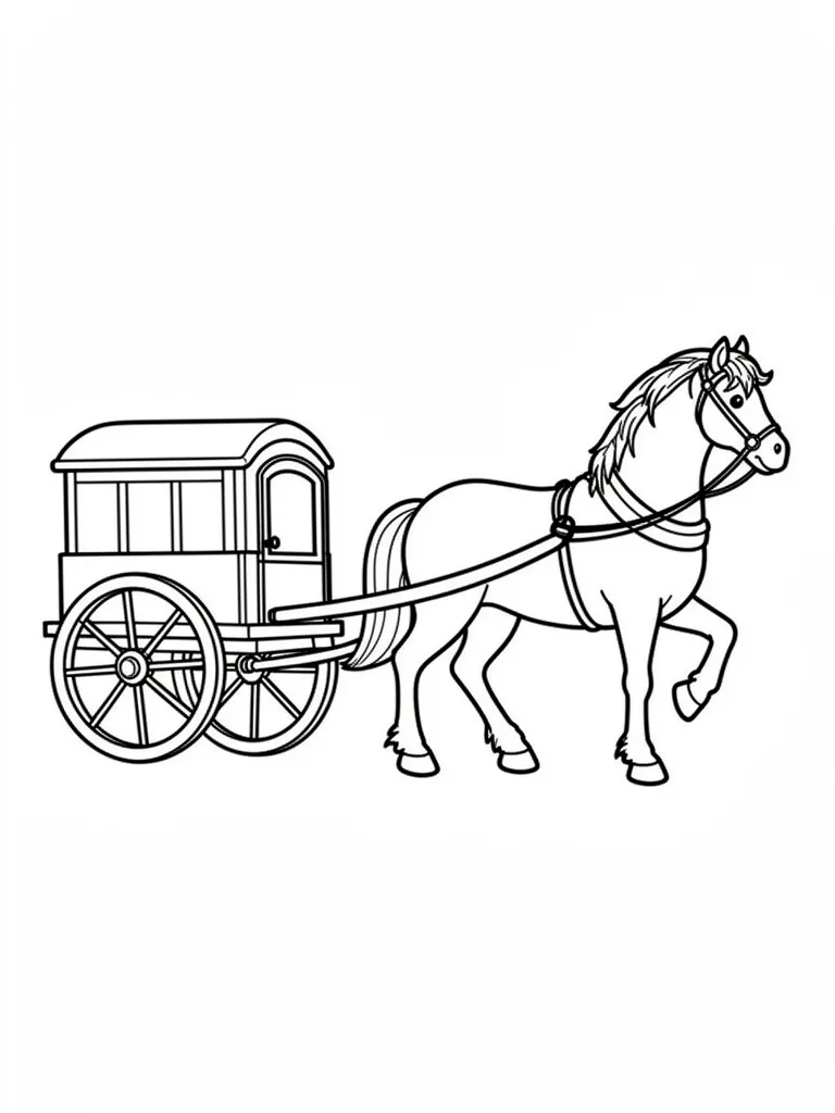 Coloriage Cheval qui tire une charrette – coloriage à imprimer gratuit