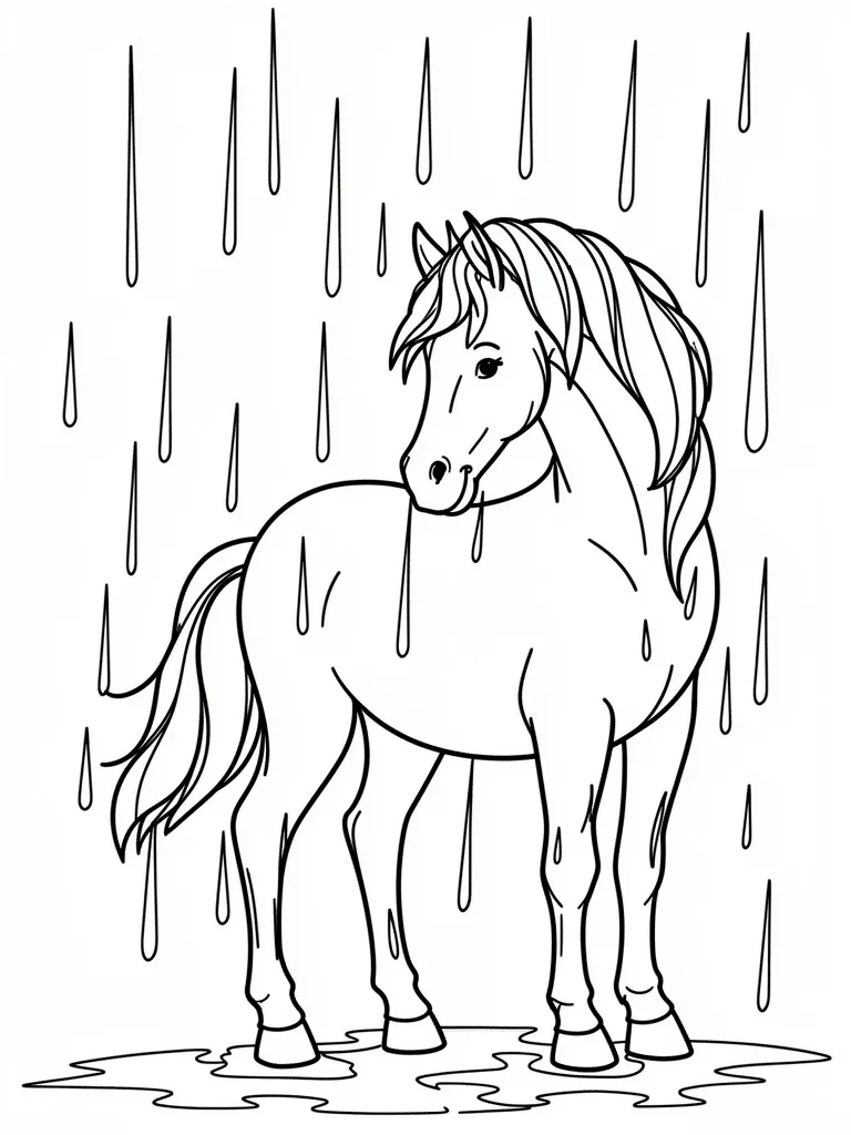 Coloriage Cheval sous la pluie – coloriage à imprimer gratuit