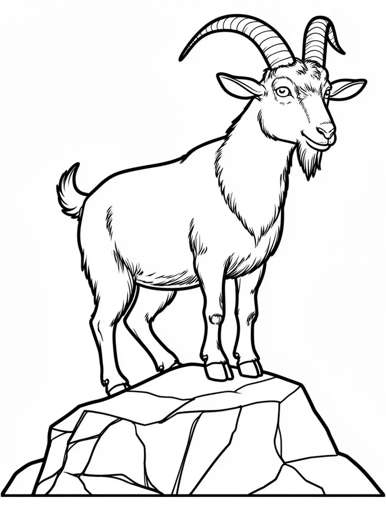 Coloriage Chèvre sur un rocher détaillé à imprimer