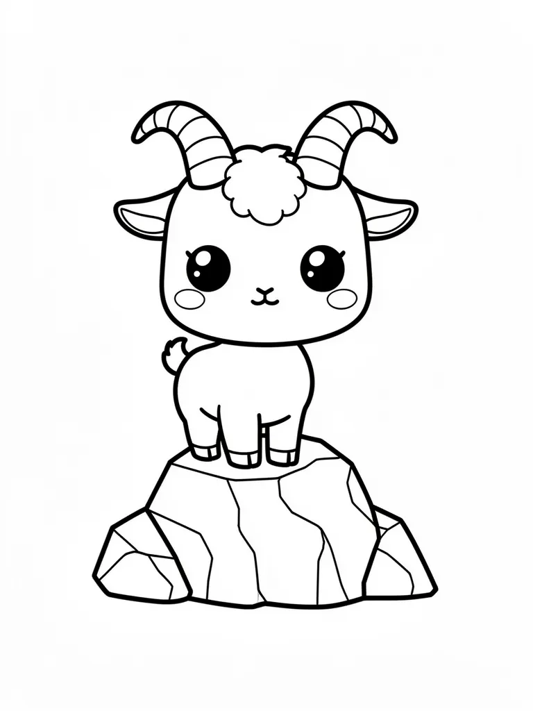 Coloriage Chèvre sur un rocher kawaii – coloriage à imprimer gratuit