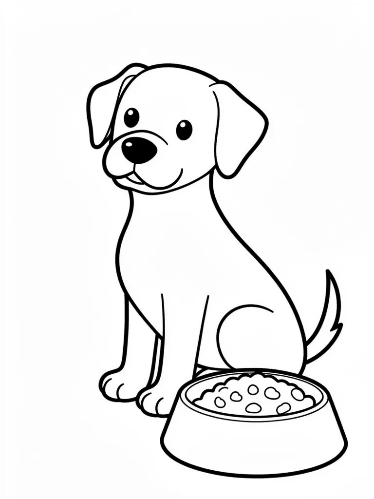 Coloriage Chien assis devant une gamelle à imprimer
