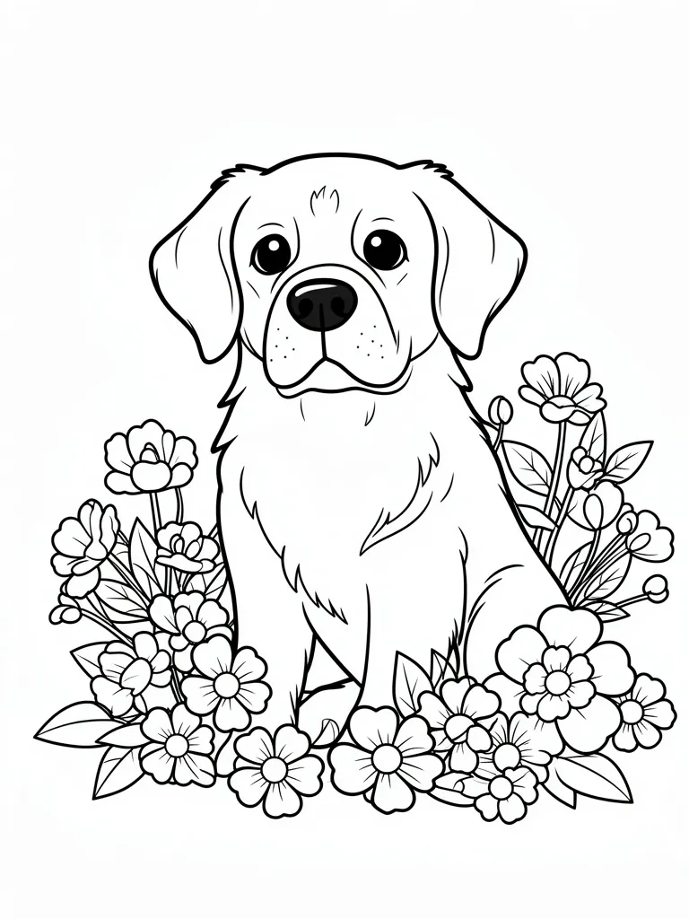 Coloriage Chien avec des fleurs à imprimer