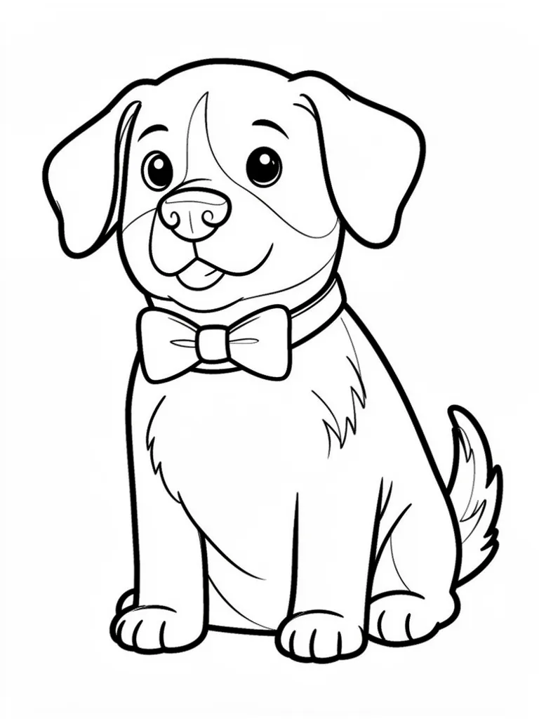 Coloriage Chien avec un nœud papillon détaillé à imprimer