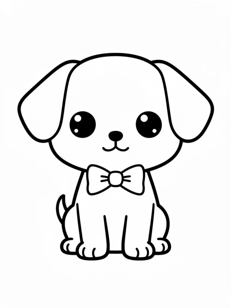 Coloriage Chien avec un nœud papillon kawaii à imprimer
