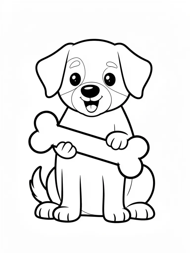 Coloriage Chien avec un os géant détaillé à imprimer