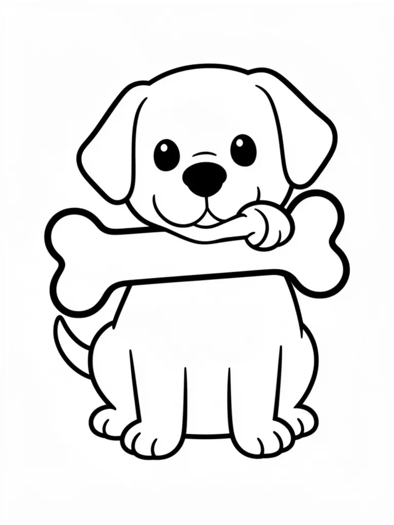Coloriage Chien avec un os géant facile à imprimer