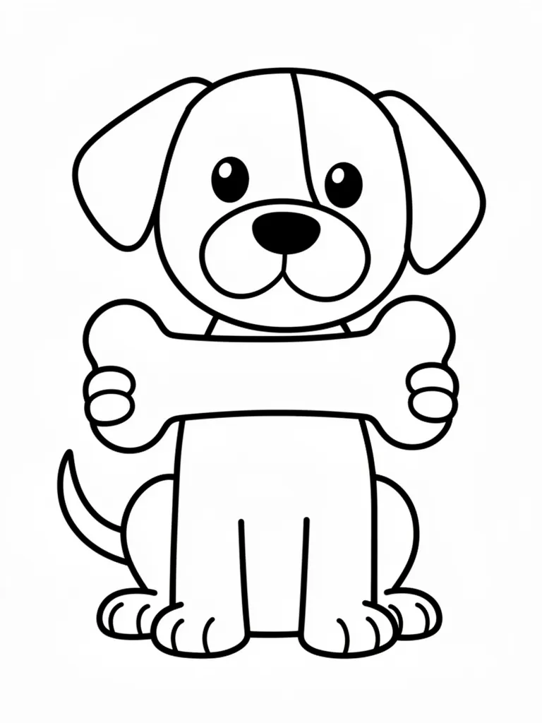 Coloriage Chien avec un os géant pour maternelle à imprimer