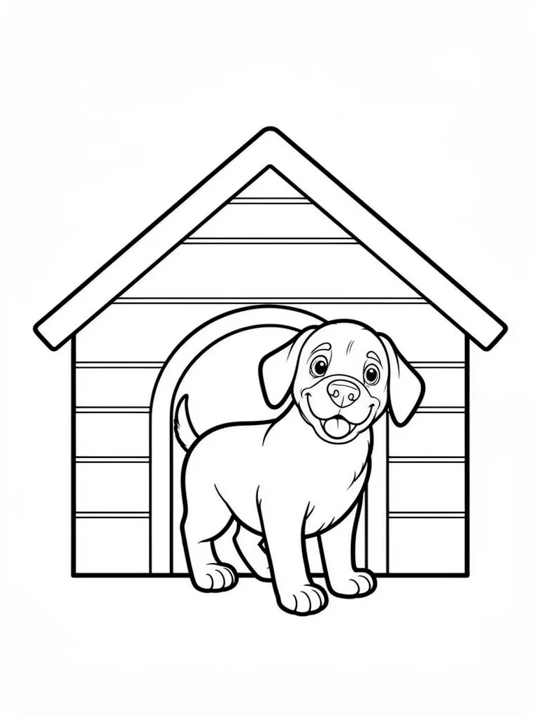 Coloriage Chien dans une cabane détaillé à imprimer