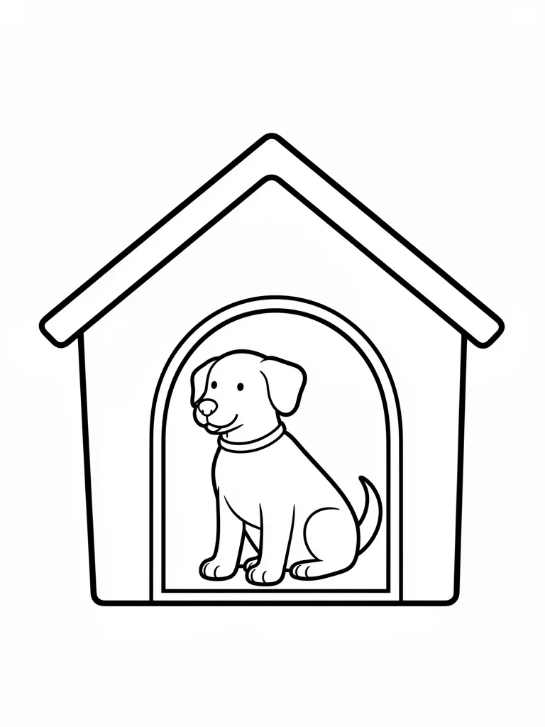 Coloriage Chien dans une cabane facile à imprimer