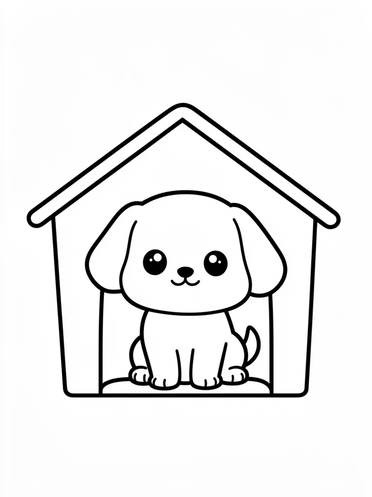 Coloriage Chien dans une cabane kawaii à imprimer