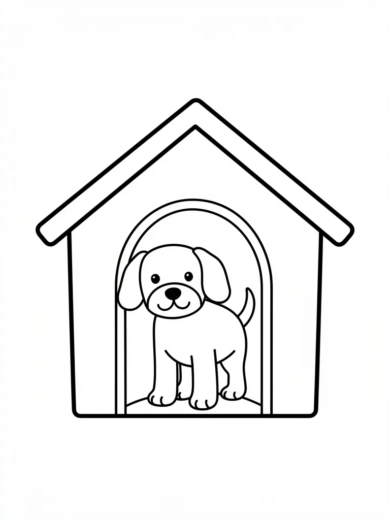Coloriage Chien dans une cabane pour maternelle à imprimer