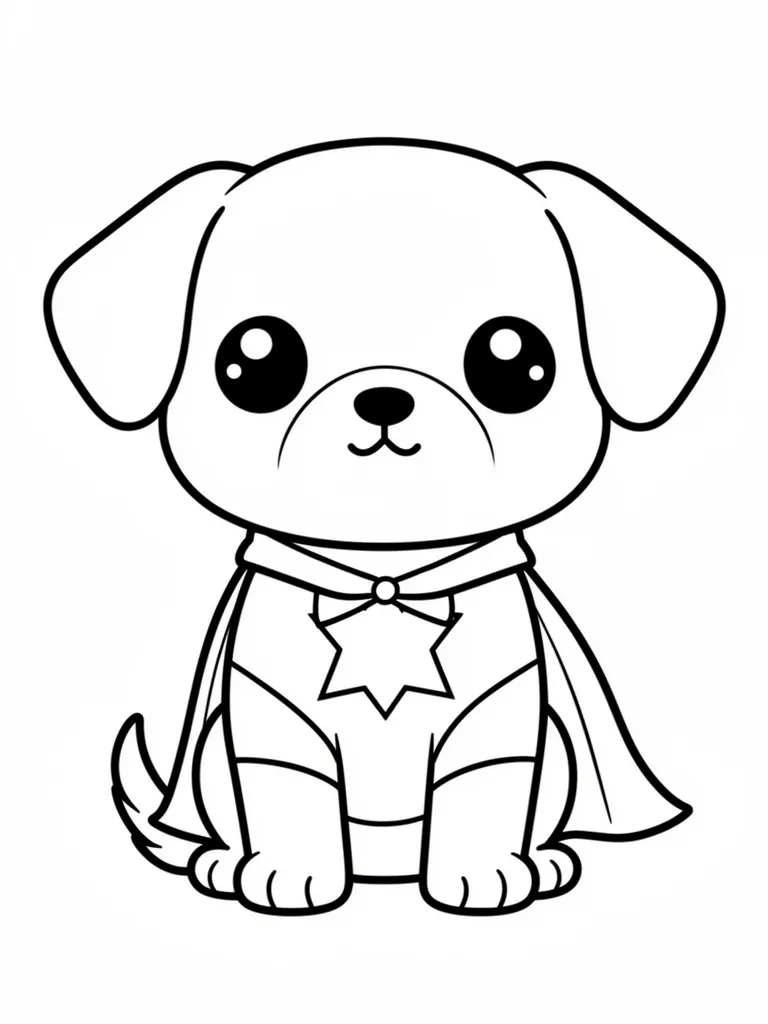 Coloriage Chien déguisé en super-héros kawaii à imprimer