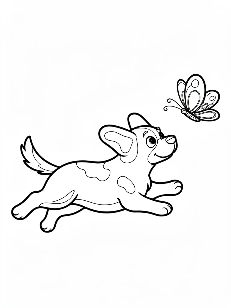 Coloriage Chien qui court après un papillon à imprimer