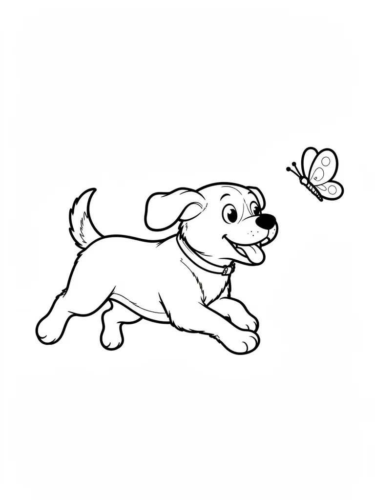 Coloriage Chien qui court après un papillon détaillé à imprimer